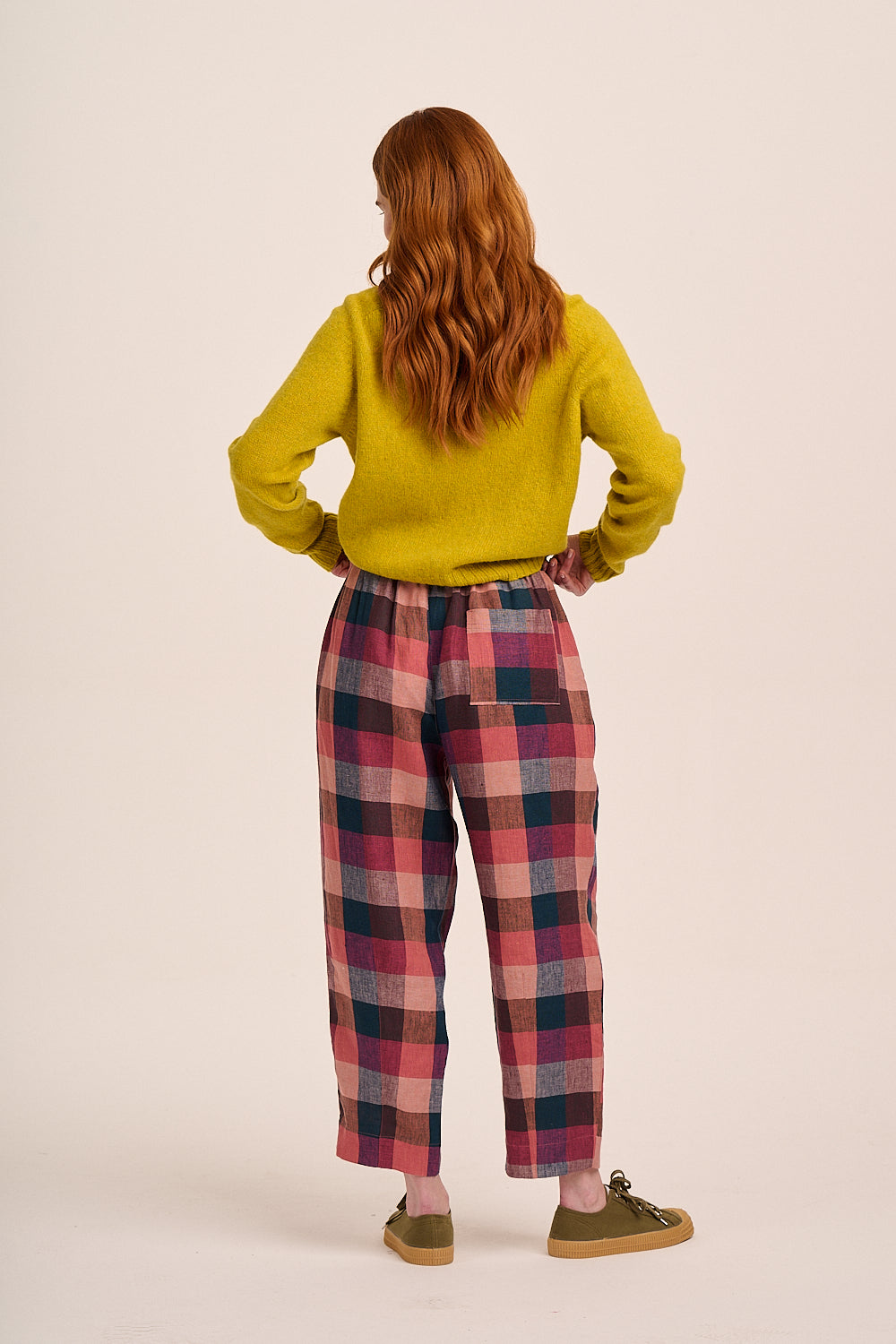 Peggy Linen Trousers - Berry Check