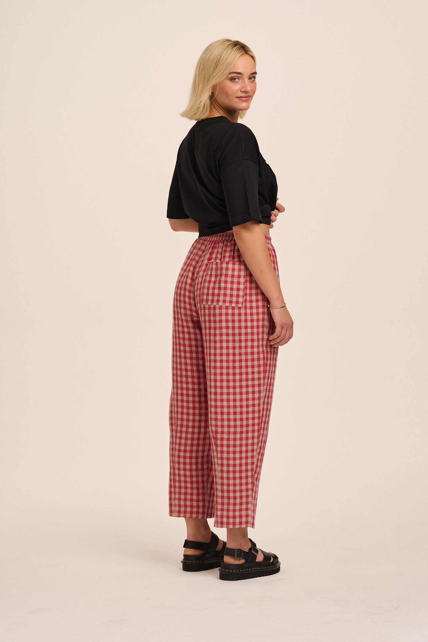 Peggy Linen Trousers - Red & Sand Gingham
