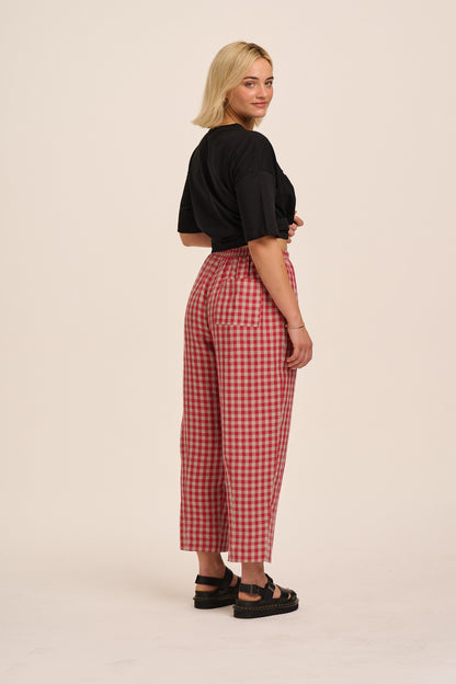 Peggy Linen Trousers - Red & Sand Gingham