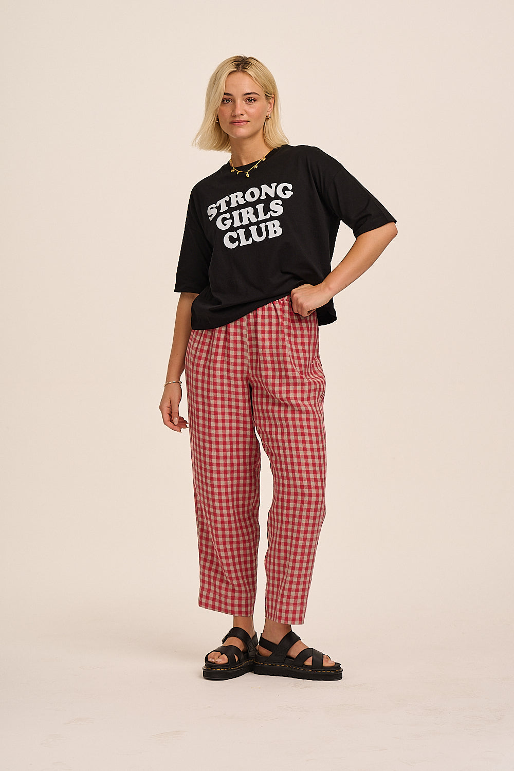 Peggy Linen Trousers - Red & Sand Gingham