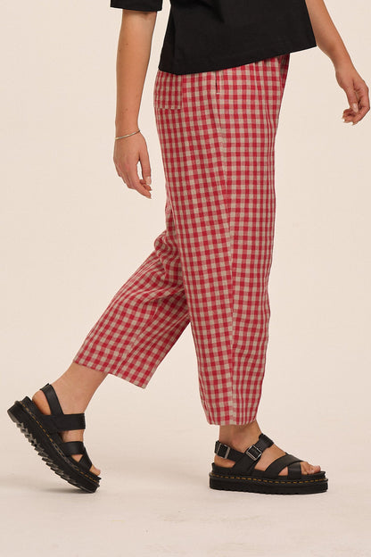 Peggy Linen Trousers - Red & Sand Gingham