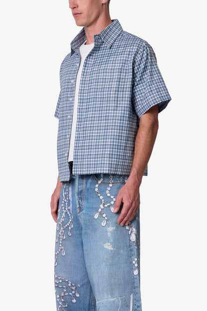 Plaid Poplin Cropped S/S Shirt - Blue