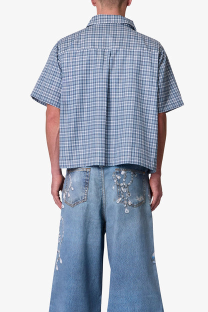 Plaid Poplin Cropped S/S Shirt - Blue
