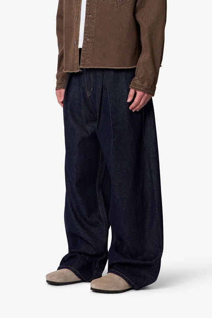Pleated Baggy Denim - Rinsed Indigo