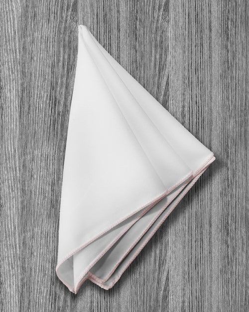 Pocket Square - White With Pink Edge Stitch