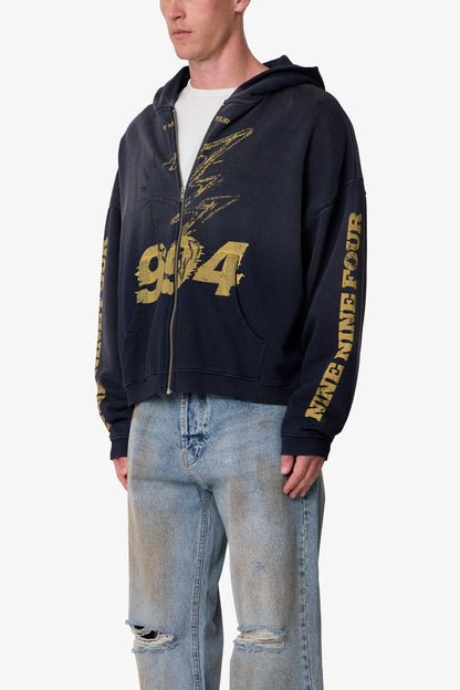 Quiet Zip Up Hoodie - Washed Black