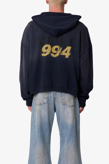 Quiet Zip Up Hoodie - Washed Black