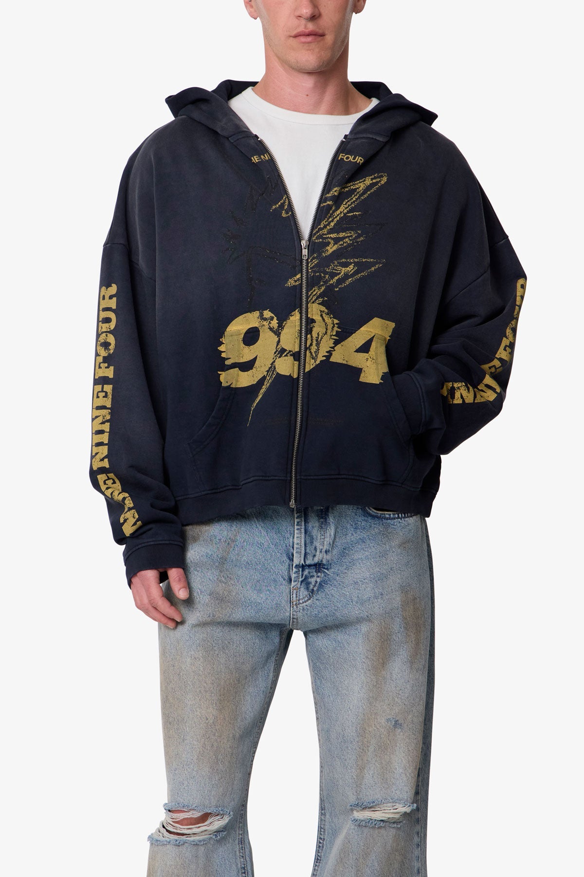 Quiet Zip Up Hoodie - Washed Black