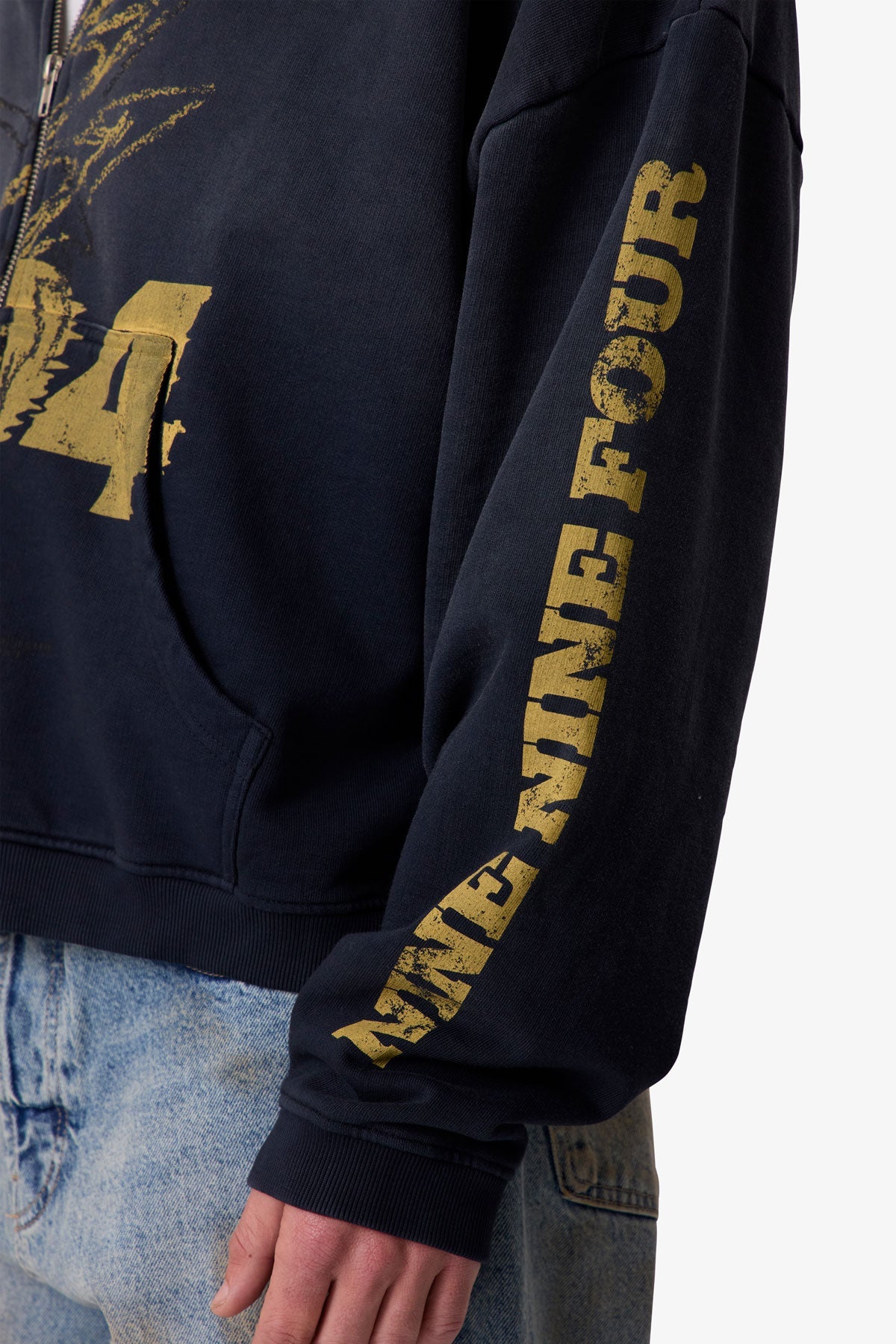 Quiet Zip Up Hoodie - Washed Black
