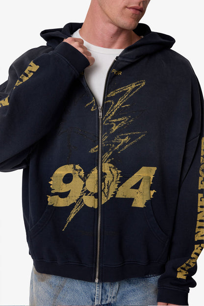 Quiet Zip Up Hoodie - Washed Black