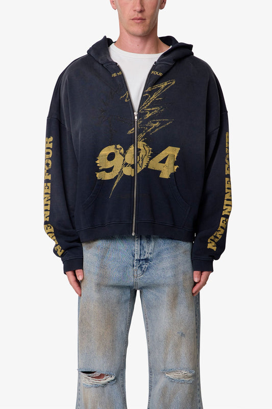 Quiet Zip Up Hoodie - Washed Black