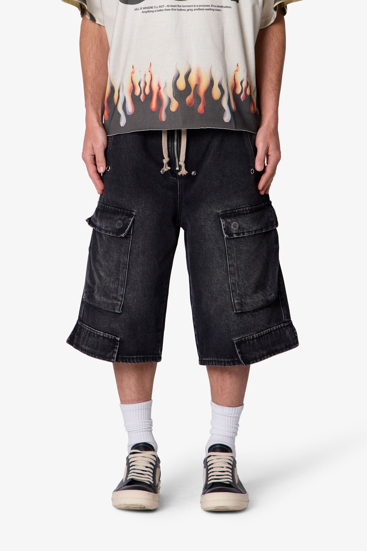 Rave Cargo Denim Shorts - Vintage Black