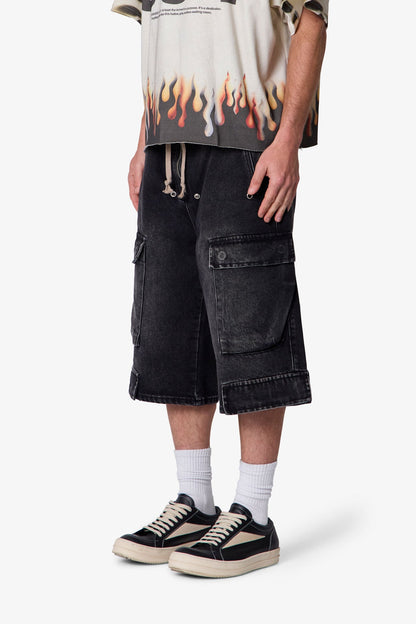 Rave Cargo Denim Shorts - Vintage Black