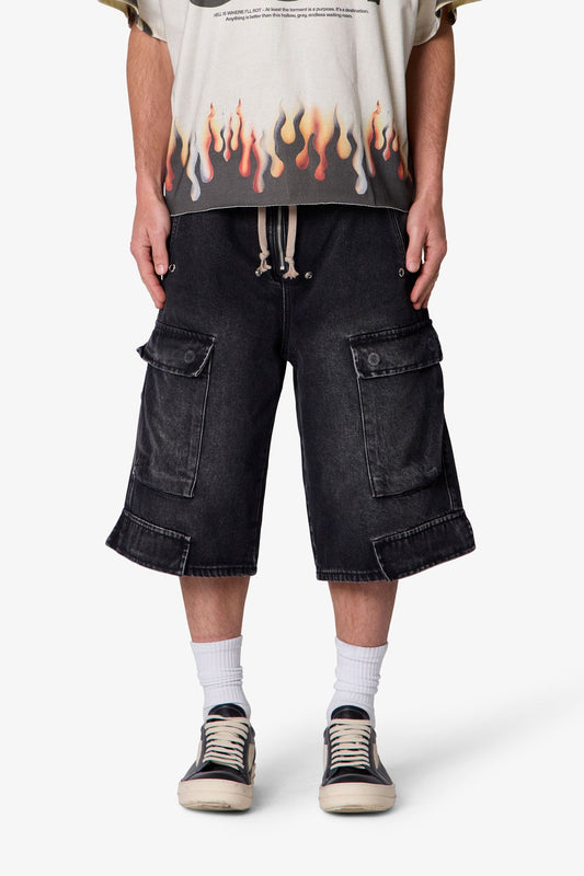 Rave Cargo Denim Shorts - Vintage Black