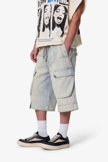Rave Cargo Denim Shorts - Vintage Blue