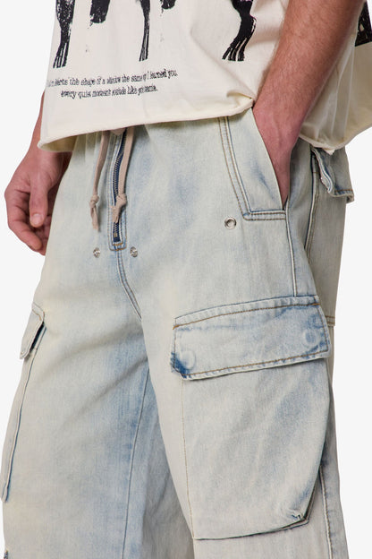 Rave Cargo Denim Shorts - Vintage Blue