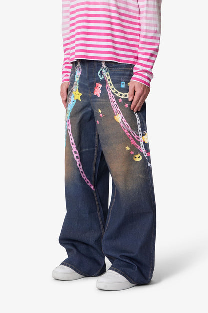 Rave Chain Printed Denim - Blue