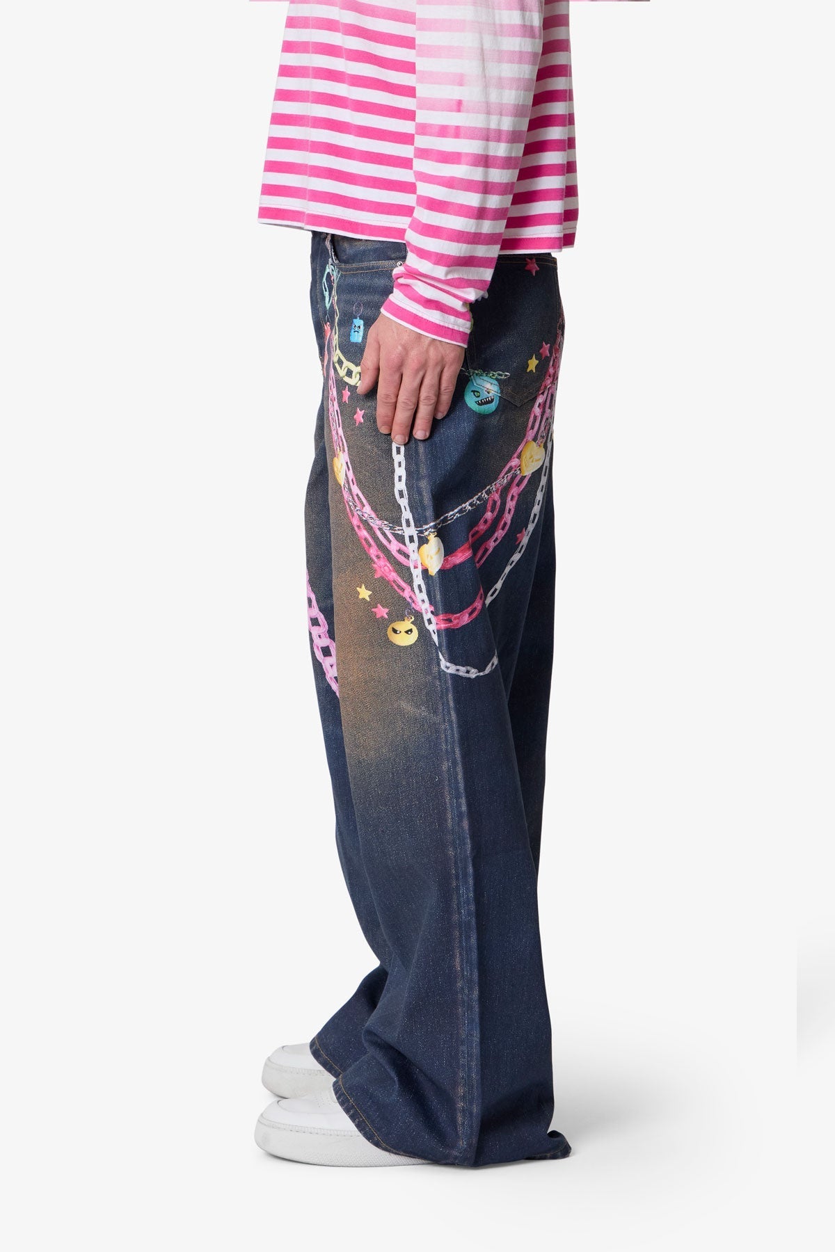 Rave Chain Printed Denim - Blue
