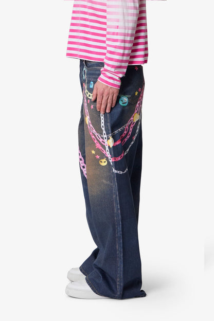 Rave Chain Printed Denim - Blue