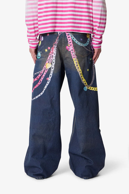 Rave Chain Printed Denim - Blue