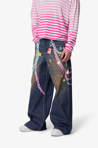 Rave Chain Printed Denim - Blue