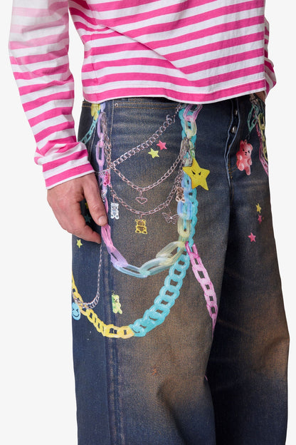 Rave Chain Printed Denim - Blue