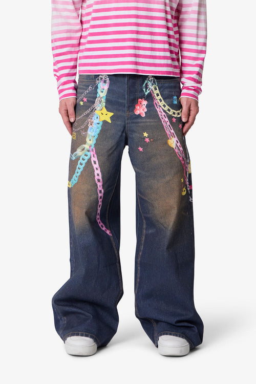 Rave Chain Printed Denim - Blue