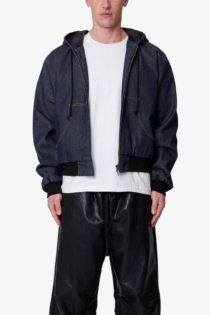 Raw Hooded Denim Jacket - Rinsed Indigo