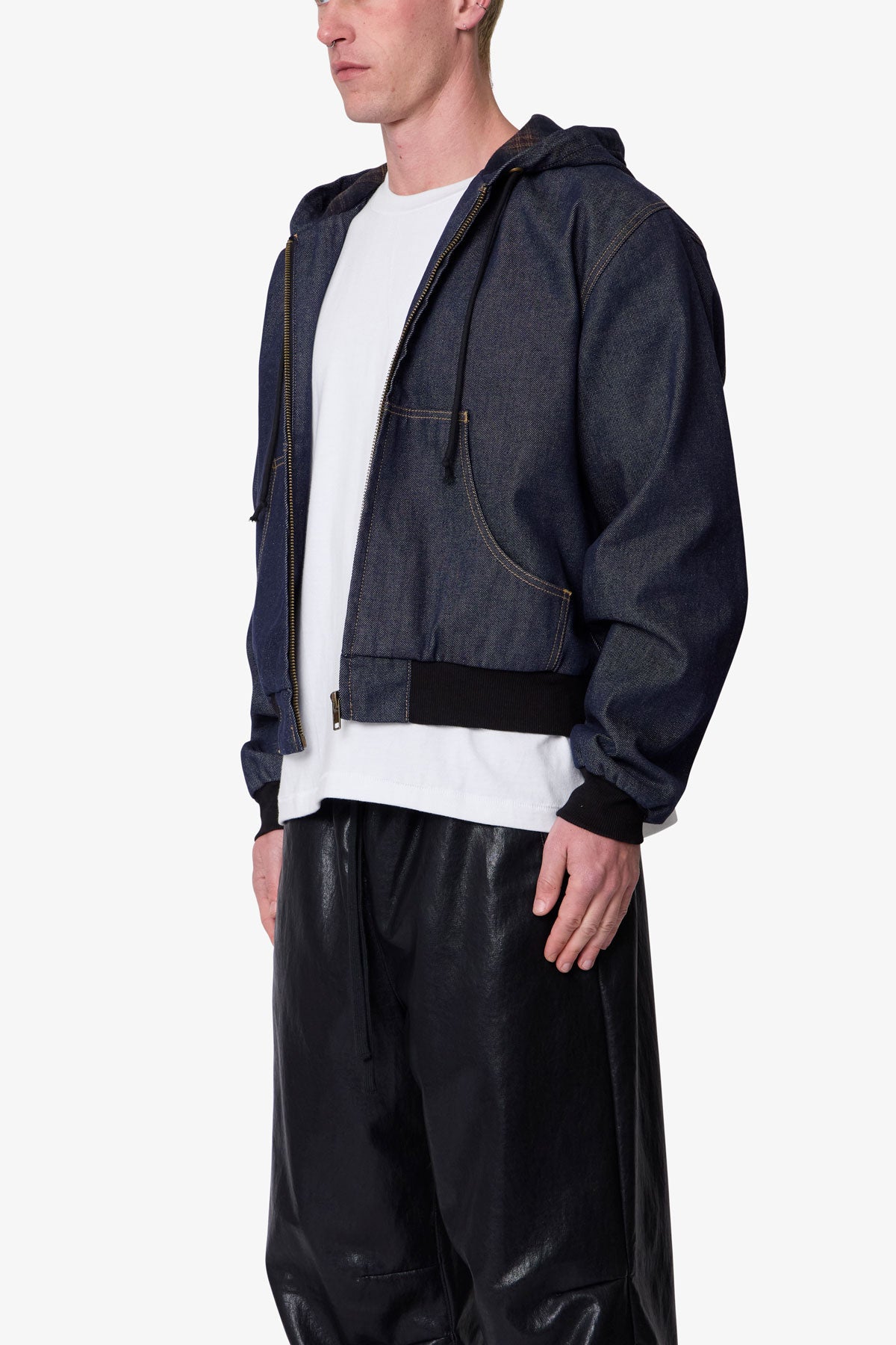 Raw Hooded Denim Jacket - Rinsed Indigo