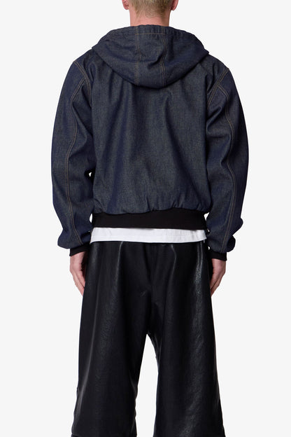 Raw Hooded Denim Jacket - Rinsed Indigo