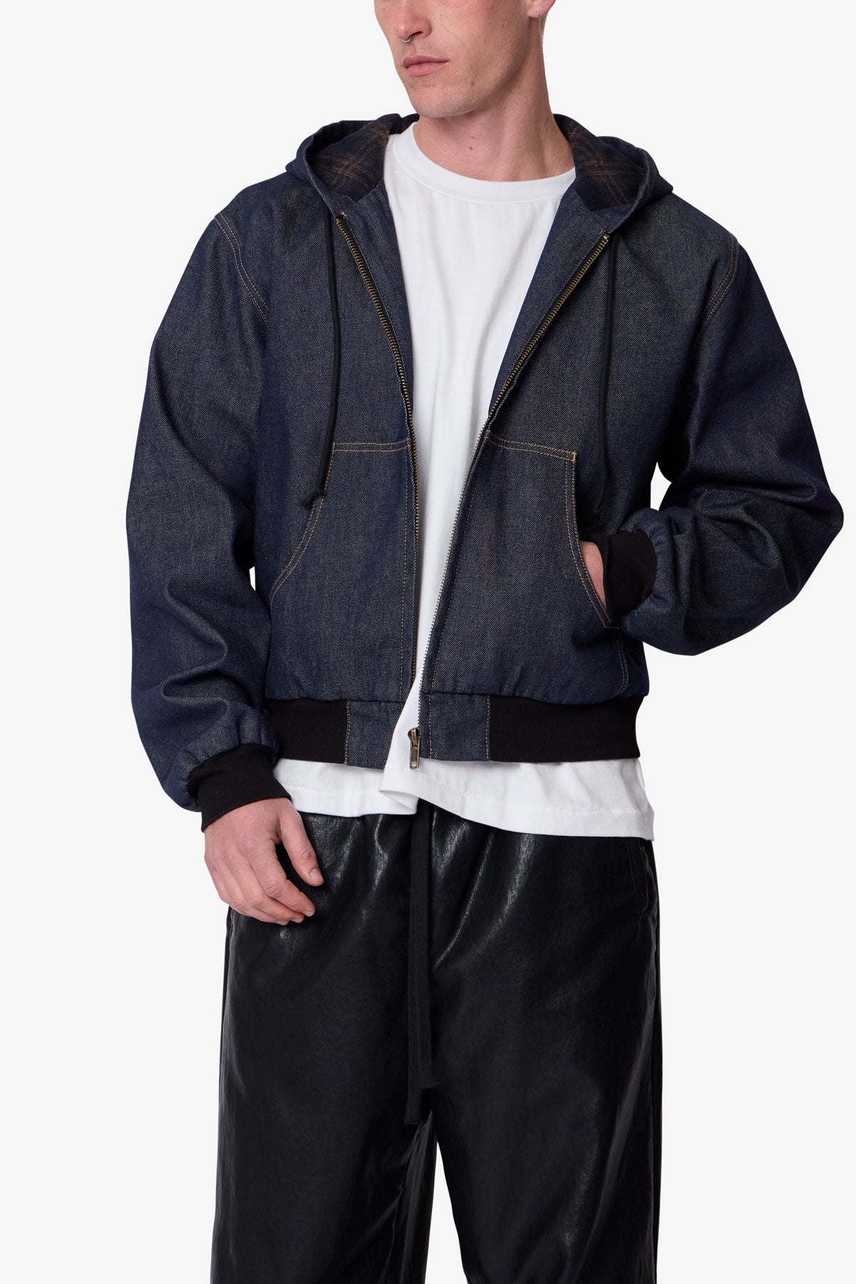 Raw Hooded Denim Jacket - Rinsed Indigo
