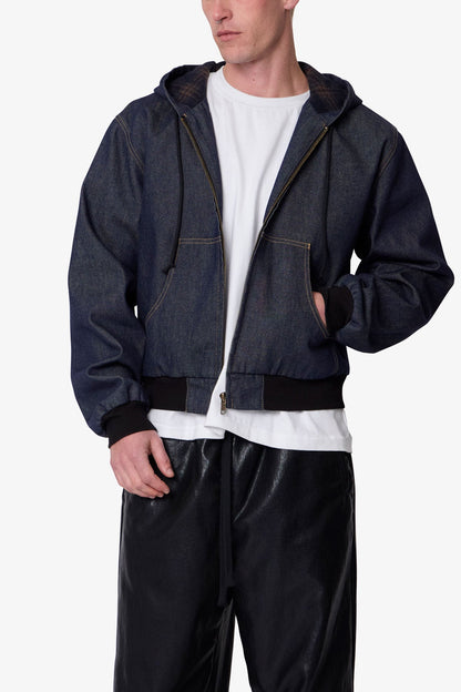 Raw Hooded Denim Jacket - Rinsed Indigo