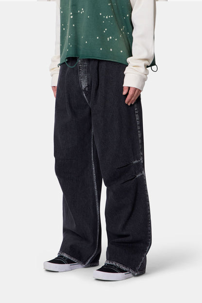 Raw Pleated Denim - Rinsed Black