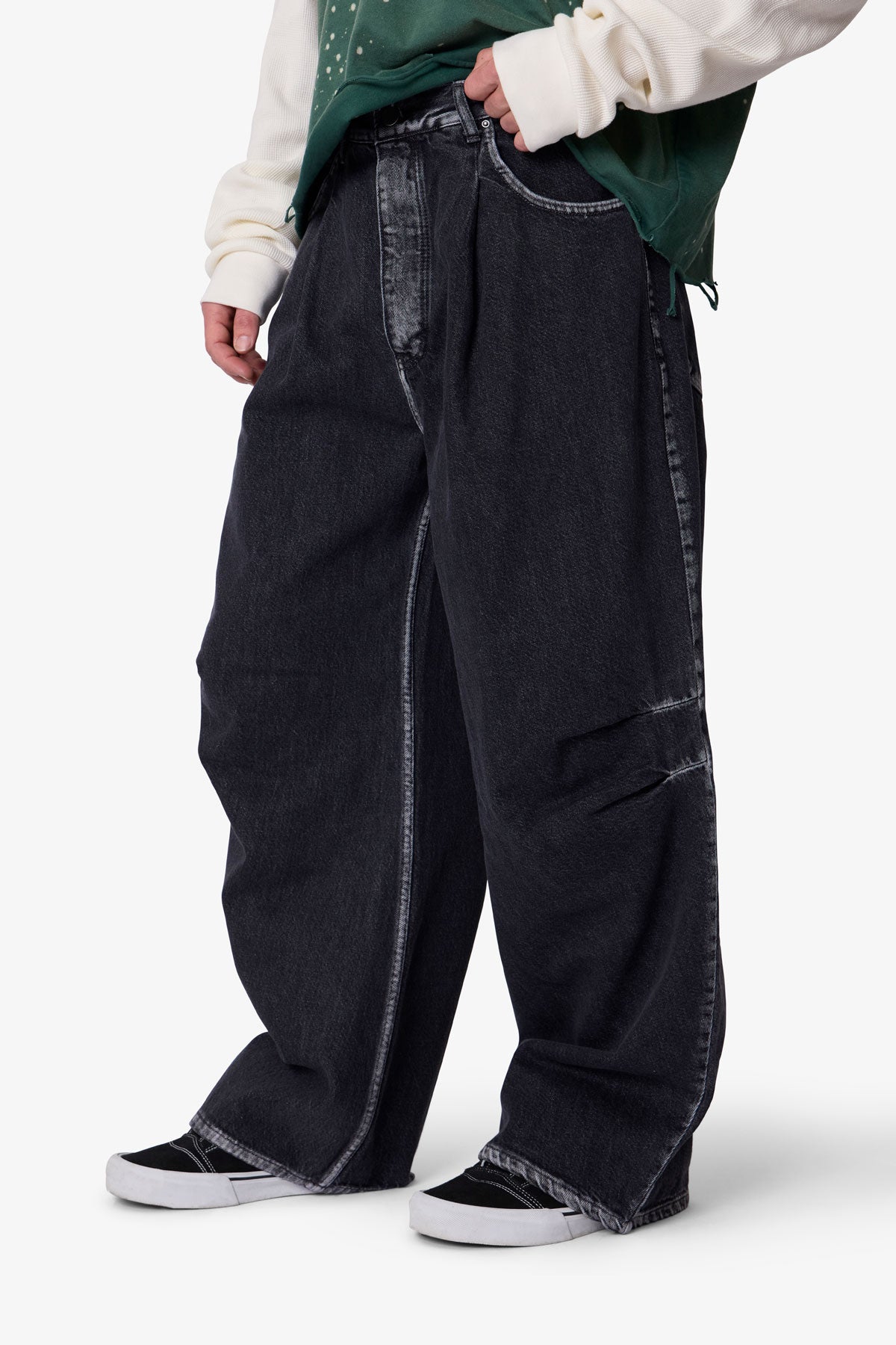 Raw Pleated Denim - Rinsed Black