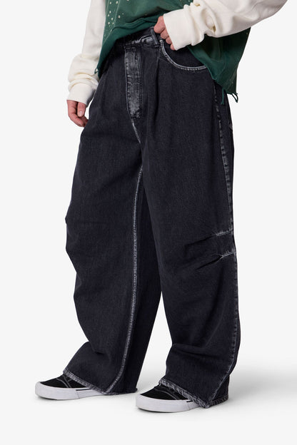 Raw Pleated Denim - Rinsed Black