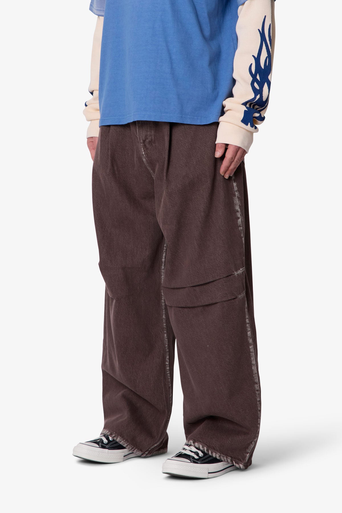 Raw Pleated Denim - Rinsed Brown
