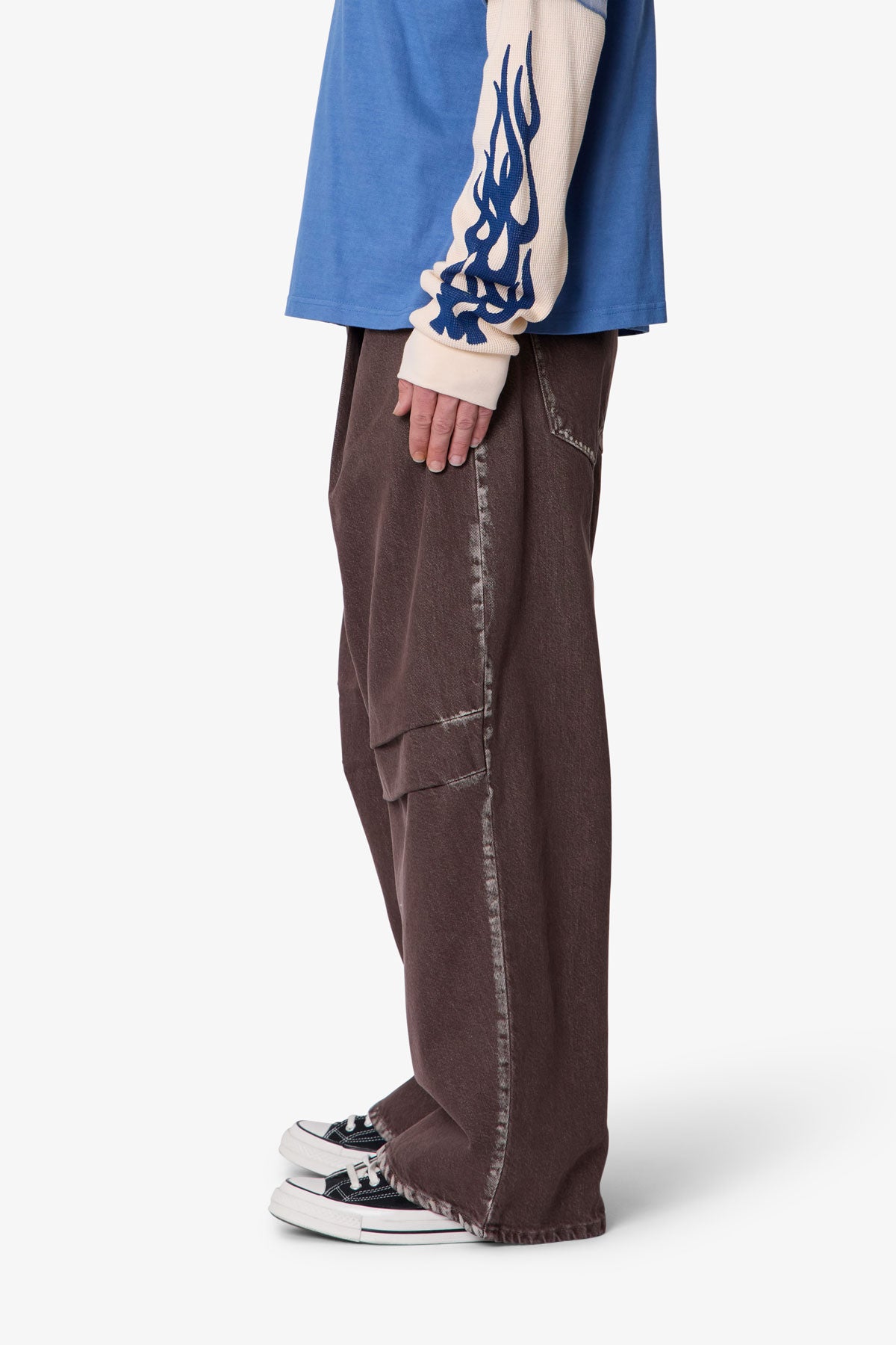 Raw Pleated Denim - Rinsed Brown