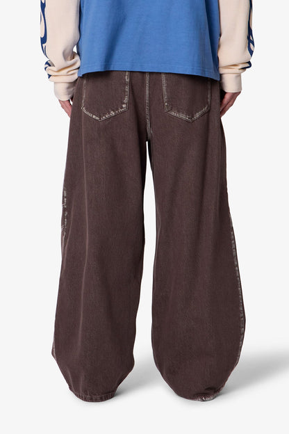 Raw Pleated Denim - Rinsed Brown