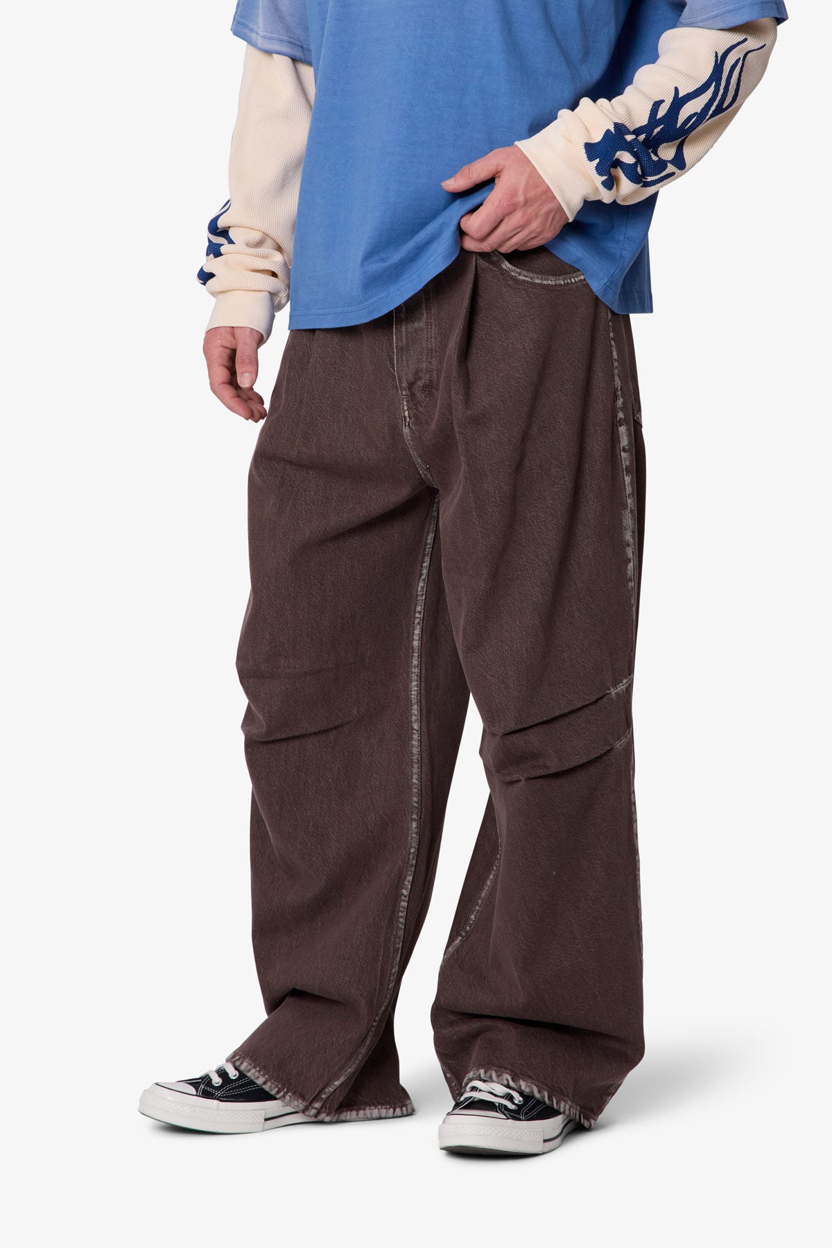 Raw Pleated Denim - Rinsed Brown