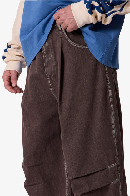Raw Pleated Denim - Rinsed Brown