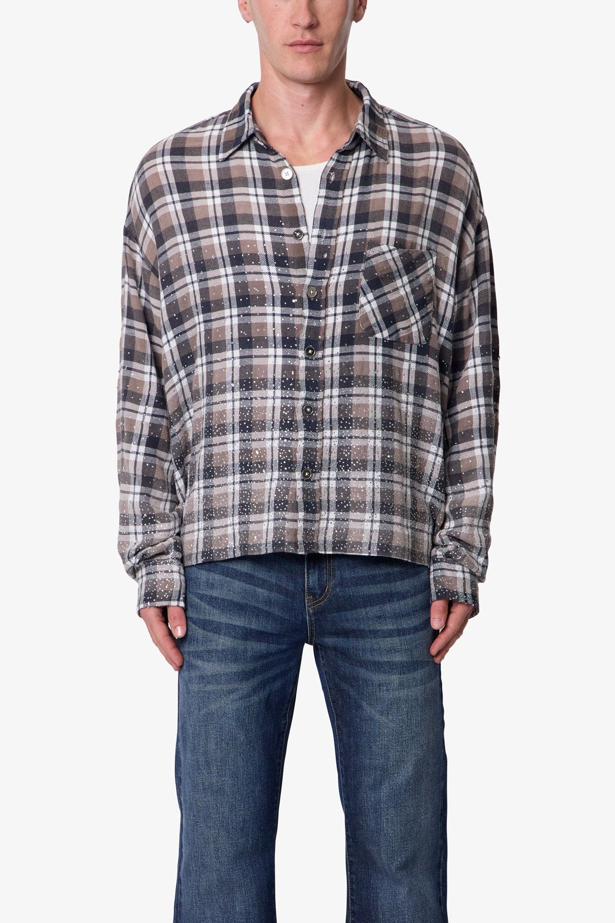 Rhinestone Flannel Shirt - Brown