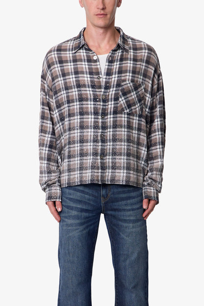 Rhinestone Flannel Shirt - Brown