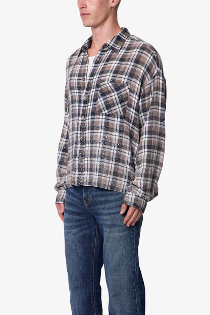Rhinestone Flannel Shirt - Brown
