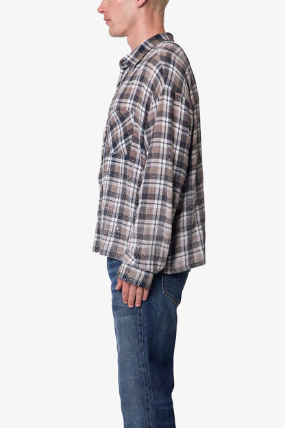 Rhinestone Flannel Shirt - Brown