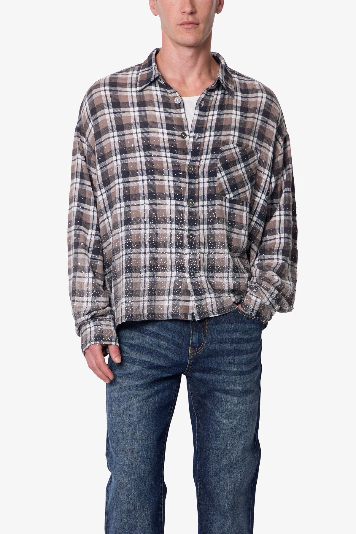 Rhinestone Flannel Shirt - Brown