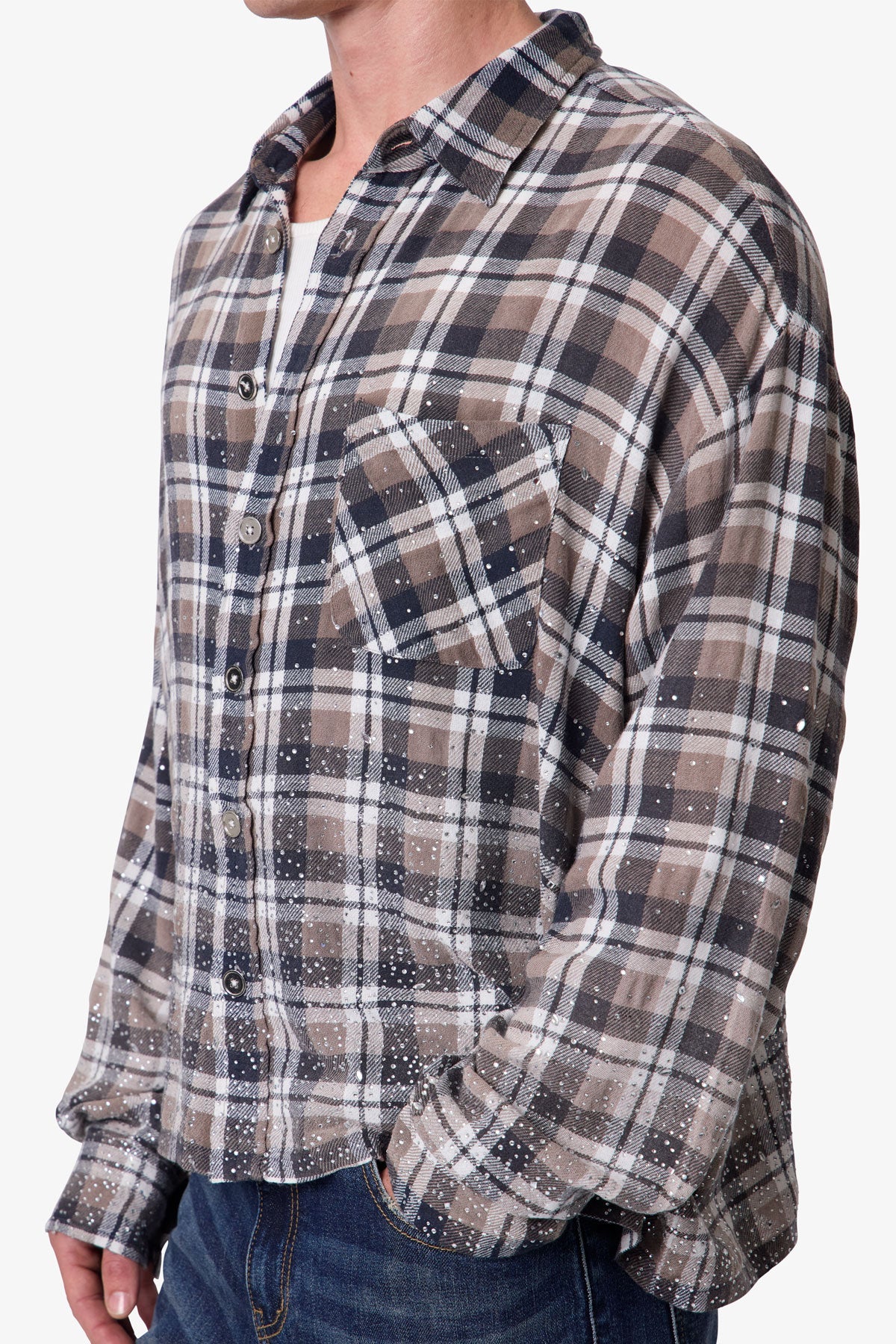 Rhinestone Flannel Shirt - Brown