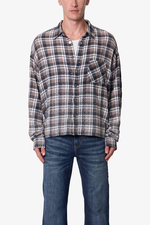 Rhinestone Flannel Shirt - Brown