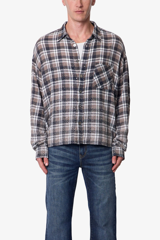 Rhinestone Flannel Shirt - Brown