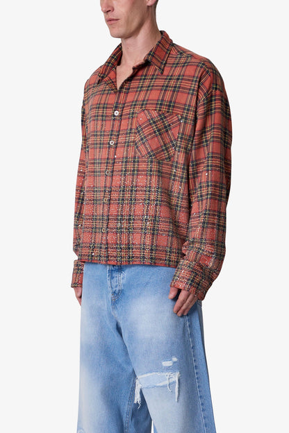 Rhinestone Flannel Shirt - Red