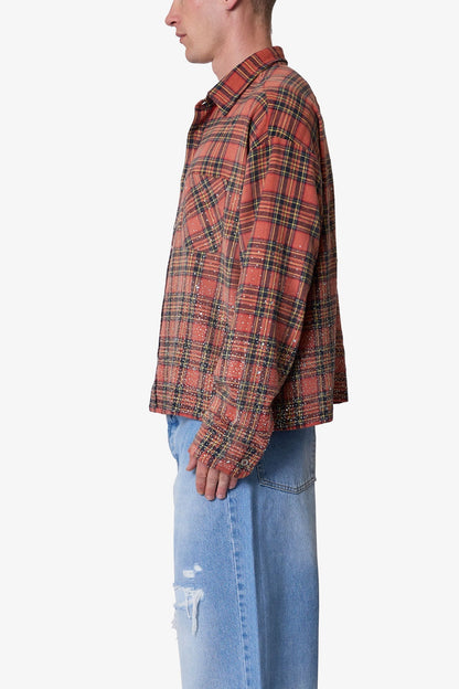 Rhinestone Flannel Shirt - Red